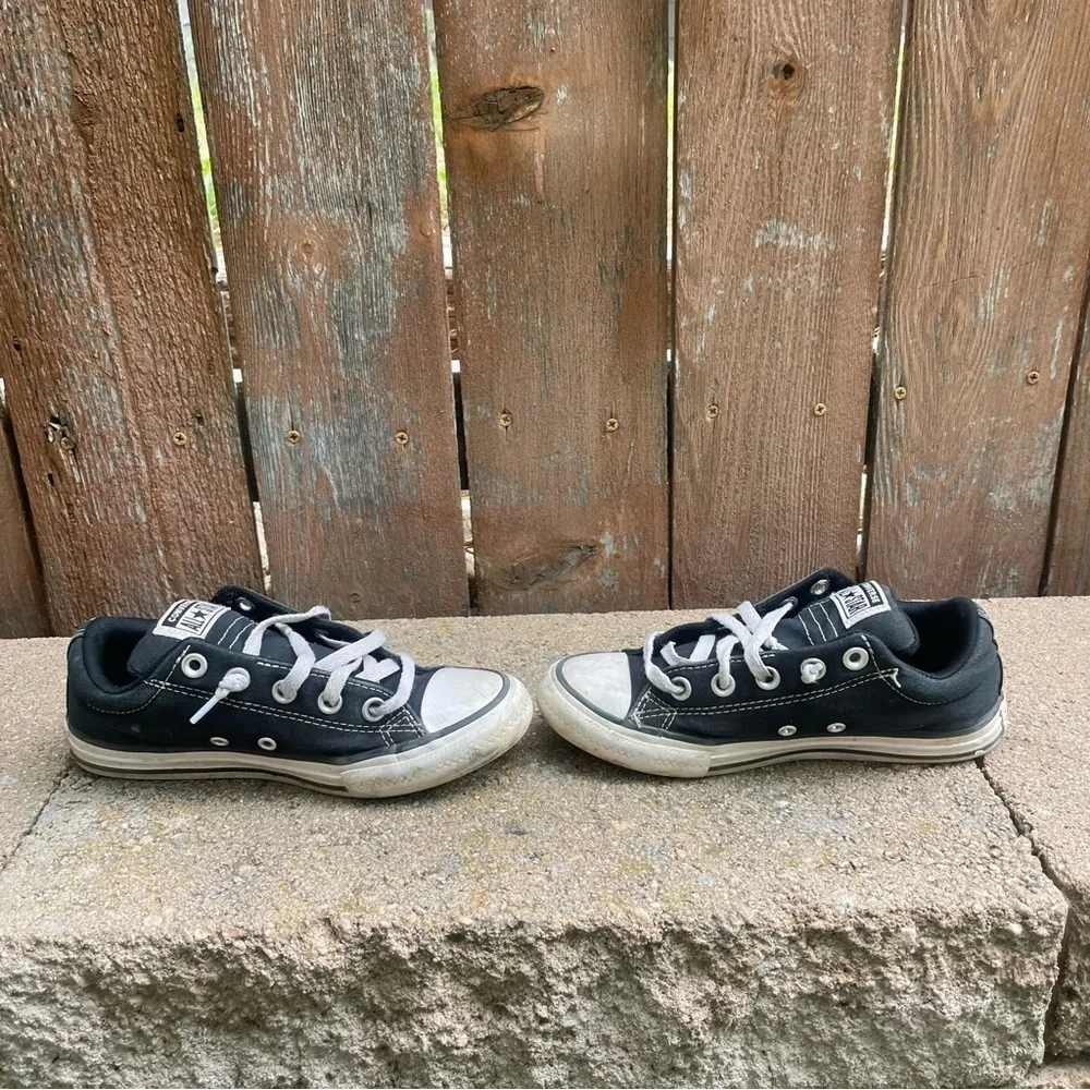 CONVERSE Kids Black White Canvas Sneakers All Star Cushion Tongue Size 2
